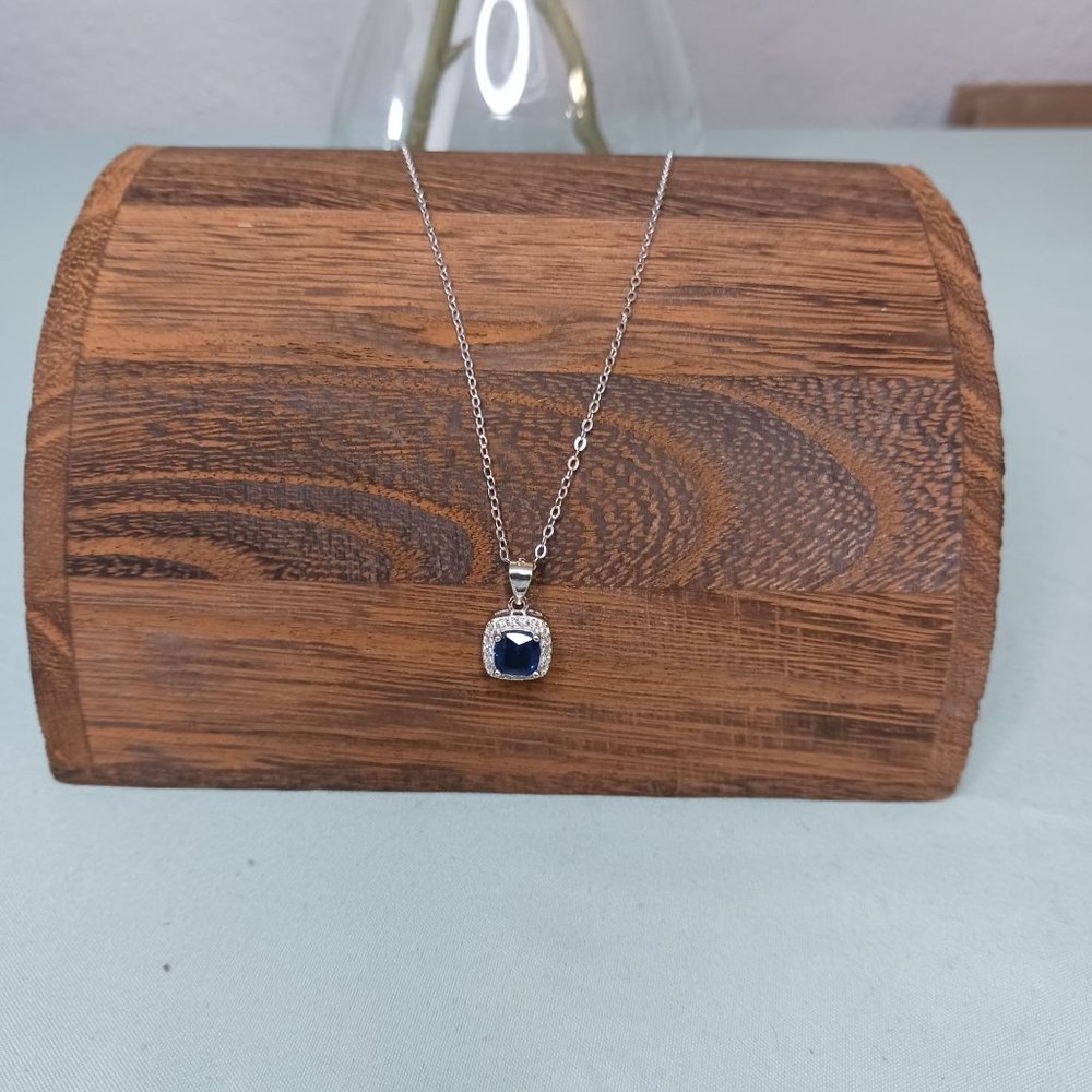 Sterling Silver CZ Blue Sapphire Necklace - Picture 2 of 6